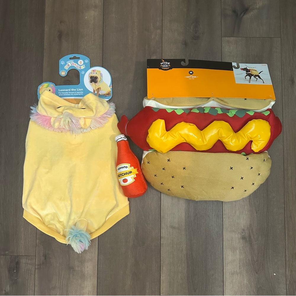 Squishmallows Yellow Lion and Red Hot Dog pets Costume Set